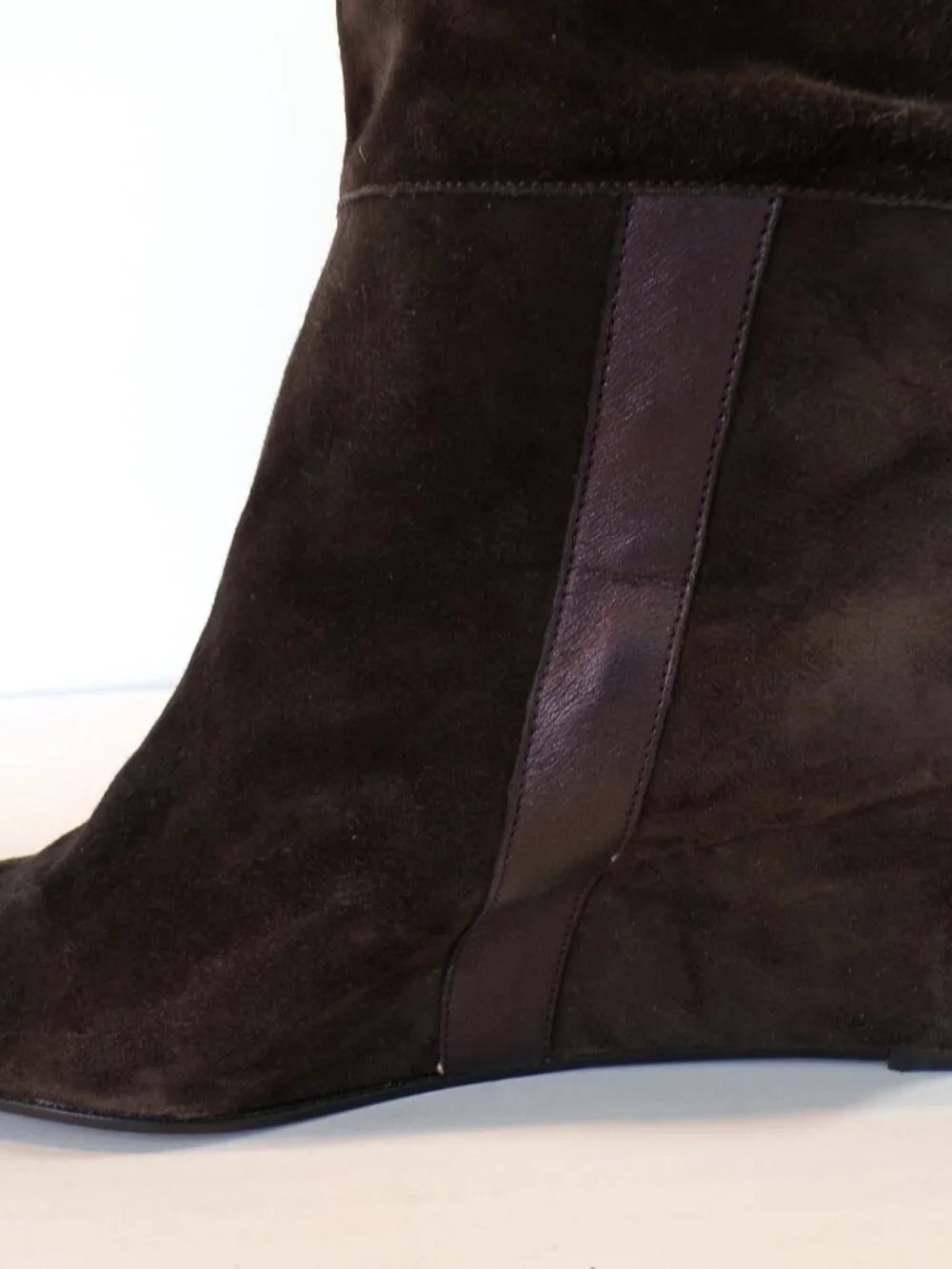 Robert Clergerie Women's Brown Black Suede Knee High Wedge Boots Size 10